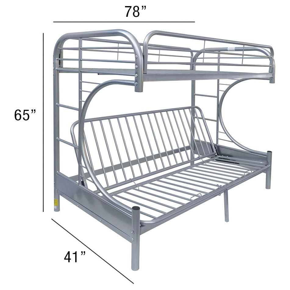 White metal bunk bed top with futon